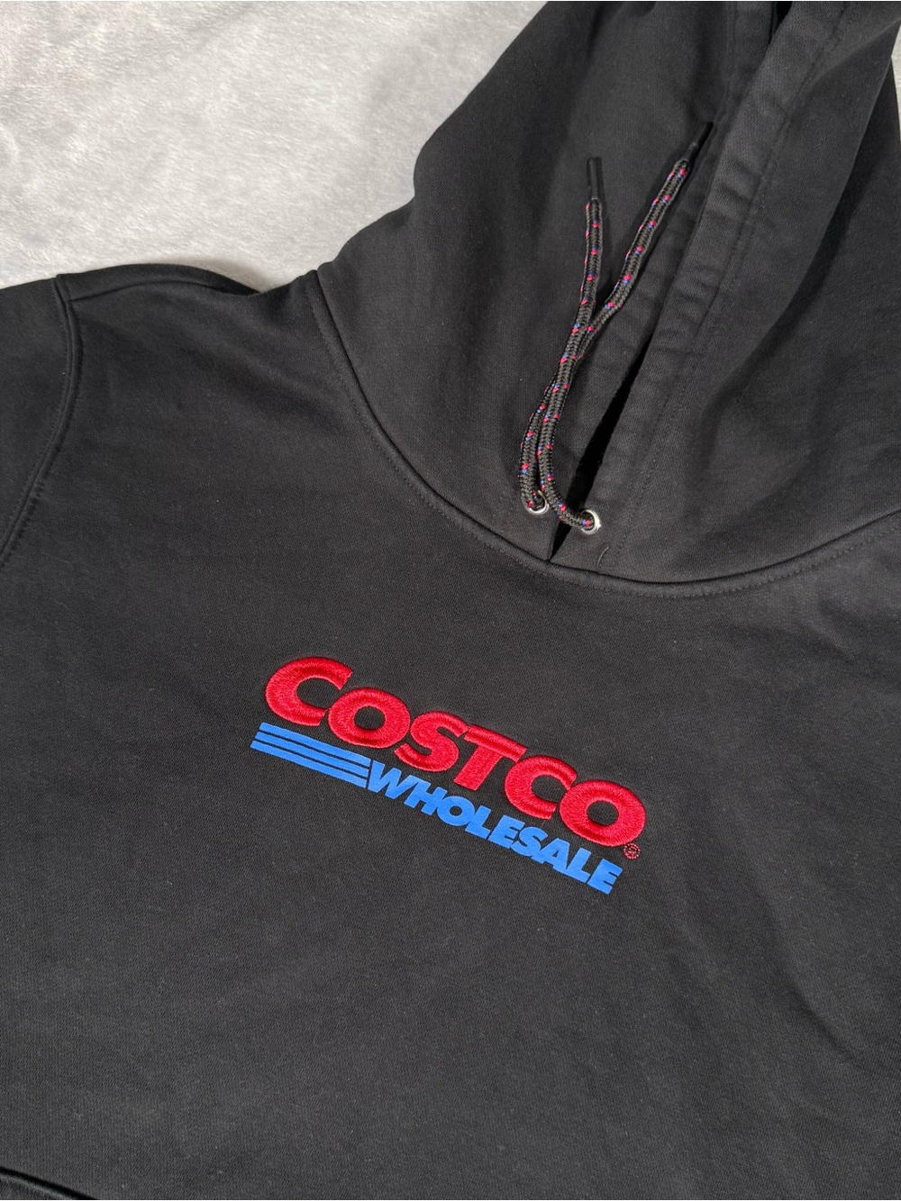 Costco Kirkland Embroidered Hoodie Mens Large Drawstring Washed Black - Picture 2 of 7